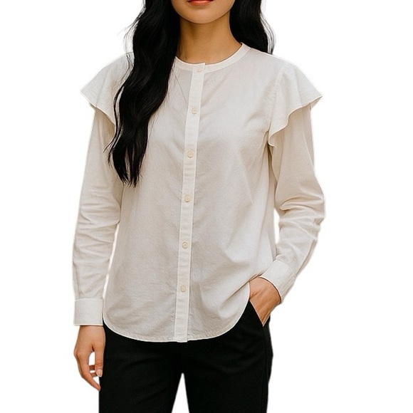 Current Elliott Long Sleeve Ruffle Top Off White - Picture 2 of 11